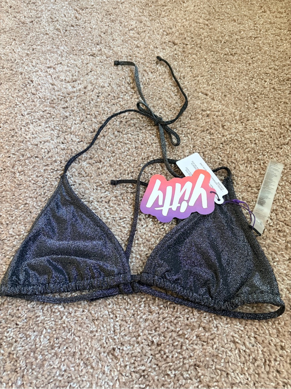 Yitty Shimmery Black Triangle Bikini Top